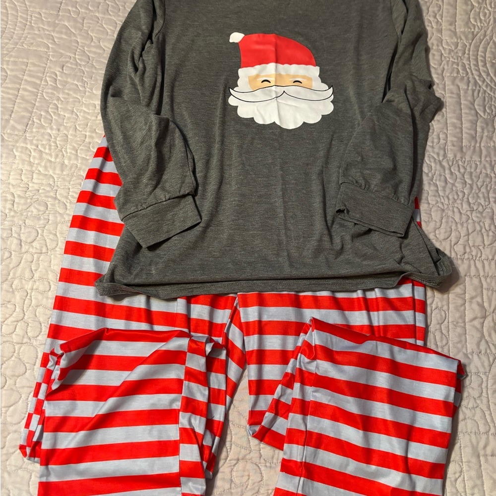 Santa Claus Gray and Red Striped Mens Pajamas